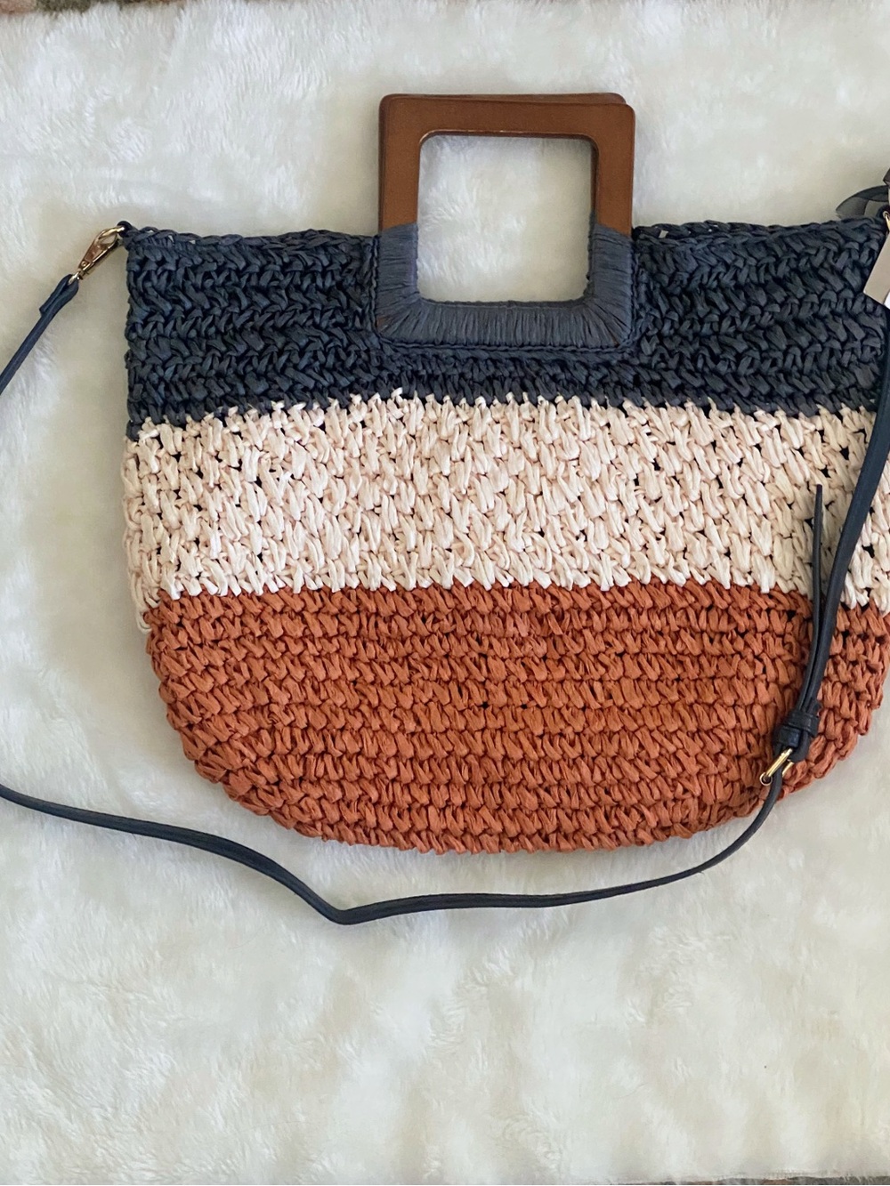 Sasha + Sofi Three Toned Woven Straw Crossbody Bag New